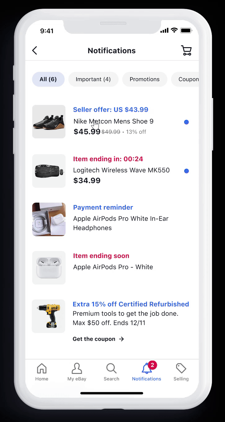 eBay Notification hub